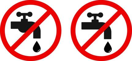Do not waste water tap icon set. Prohibition sign. indicating non potable water. Liquids are prohibited. waterproof warning icons vector