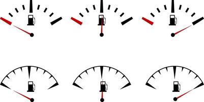 Fuel Meter set. speedometer icon. Low, medium, high speedometer sign. Rating Speedometer vector