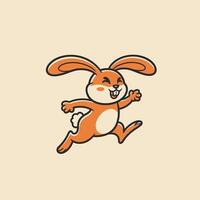 Cartoon rabbit running logo design on a beige background vector