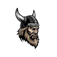 Logo design of a Viking head with horns and a beard vector