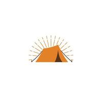 Logo design of a tent with sunburst in the background vector