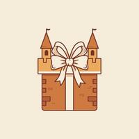 Logo design of a castle wrapped as a gift box vector