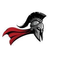 Spartan helmet with red cape logo design on white background vector
