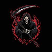 Logo design of a grim reaper with scythe on fire vector
