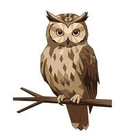 Brown owl sitting on a branch logo design vector