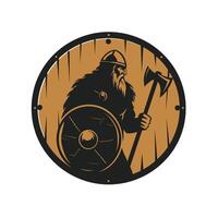 logo design of Viking warrior with an axe and a shield vector