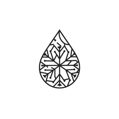 Logo design of a droplet with a black and white pattern