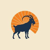 Logo design of a goat with a sunburst in the background vector