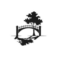 Logo design of a black and white silhouette of a bridge and a tree vector