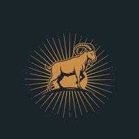 Logo design of a goat standing Infront of the sun vector