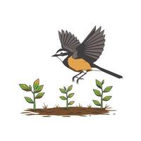 Logo design of a bird flying over plants with leaves vector