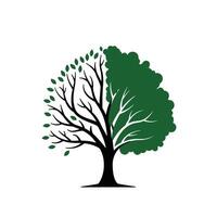 Logo design of a tree with one half bare and the other half full of leaves vector