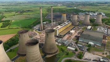 West Burton power plant captured from drone showing infrastructure for coal oil and gas energy video