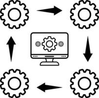 Workflow icon with Industrial process automation. Business workflow system with gear and computer vector