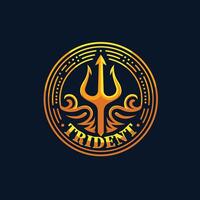 Gold trident logo with circle shape and water element vector