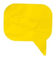 Blank yellow paper speech bubble isolate on white background. Template mock up photo
