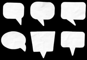 set of Wrinkled white paper speech bubble isolated on black background. Template mock up photo