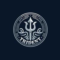 Trident logo with circle shape and water element vector