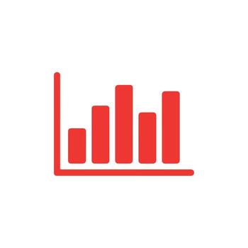 Red bar graph icon illustration on white background depicting growth and data vector