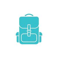 Turquoise backpack outline icon design on a clean, simple white background for travel vector