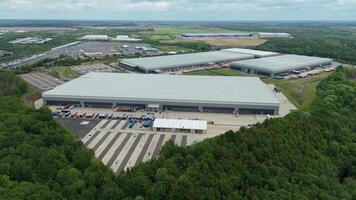 Data centre quantum computing and factory units aerial drone UK video