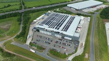 Drone flight above factory units and quantum computing site in UK video