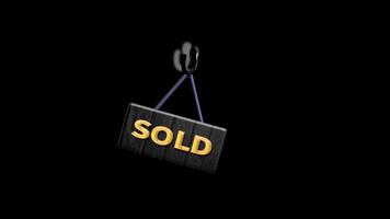 Plate with inscription SOLD swings , next to empty space for insertion. Looped animation. video