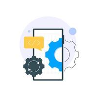 system under maintenance, app upgrade,404 error page,update on mobile phone or smartphone concept vector