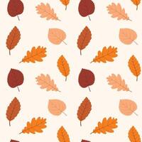 Seamless repeating pattern of autumn leaves on a white background. illustration. vector