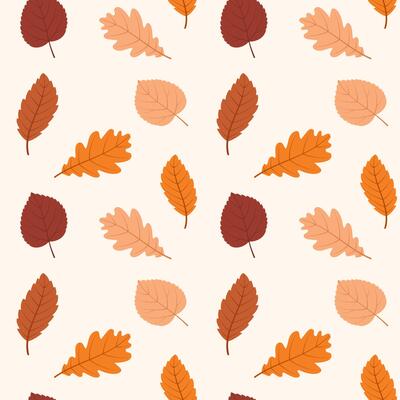 Seamless repeating pattern of autumn leaves on a white background. illustration.