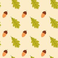 Seamless repeating pattern of acorns and oak leaves. illustration. vector