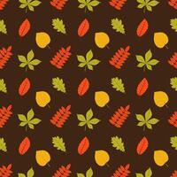 Seamless repeating pattern of autumn leaves on a dark background. illustration. vector