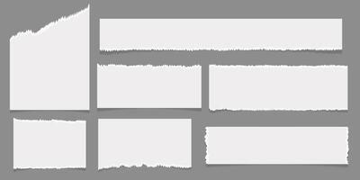 Set of white torn paper pieces. Sheet of paper with ripped edges. Element for note. illustration. vector