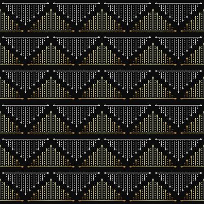 Sacred Geometry Linear Seamless Pattern. Golden Ornaments on the Black Background.