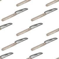 Hand-drawn vintage seamless pattern of butter knives with beige handle and metal blade on white background vector