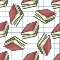 Hand drawn vintage seamless pattern of school books and textbooks on grid notebook background, illustration vector