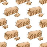 Hand-drawn vintage seamless pattern of crispbread stack in engraving style, isolated illustration vector