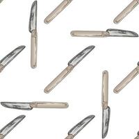Hand drawn vintage seamless pattern of butter knives with beige handle and metal blade on white background vector