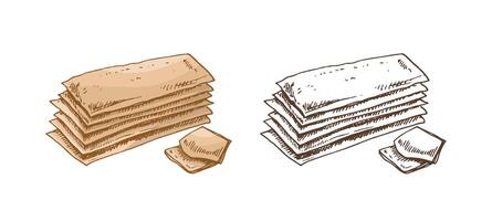 hand drawn illustration of crispbread. Brown and white pastry drawing isolated on white background. Sketch icon and bakery element for print vector