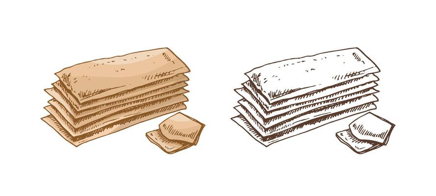 hand drawn illustration of crispbread. Brown and white pastry drawing isolated on white background. Sketch icon and bakery element for print