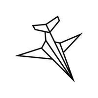 Black outline of a stylized angular airplane design on a white background, representing simplicity and flight vector