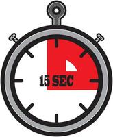 Stopwatch Icon Indicating Fifteen Seconds of Elapsed Time with Red Highlight. vector