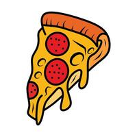 Delicious Slice of Pepperoni Pizza with Melting Cheese in Cartoon Style Art vector