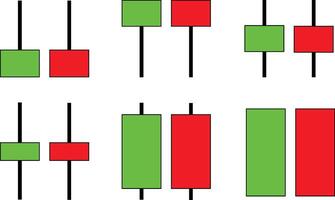 Illustration depicting multiple candlestick chart patterns used in technical analysis for trading insights. Useful for financial presentations, stock market studies, and investment learning resources. vector