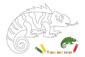 Chameleon coloring page, tracing for kids. illustration of african reptile for print vector