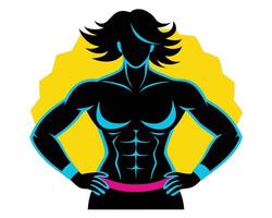 Silhouette of muscular bodybuilder with pop art flair vector