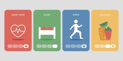 Flat Dashboard U I Infographic Health Tracking Icons Heart Rate Sleep Steps Calories Vibrant vector
