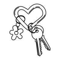 Keychain With Keys and a Heart-Shaped Ring With a Flower Charm vector
