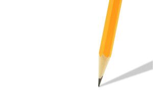 Yellow wooden pencil isolated on white background with shadow and copy space. Stock photo. photo