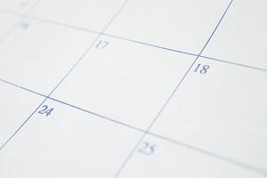 Close-Up of Calendar Page. Blank Date Grid for Planning and Scheduling. Stock photo. photo